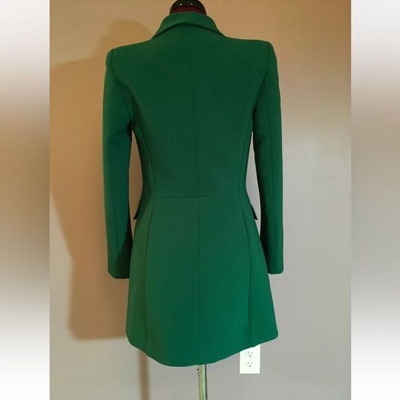 NWT  WOMEN'S DOUBLE BREASTED LONG BLAZER DRESS Green SIZE XS - Picture 3 of 11